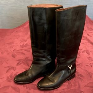 - Etienne Aigner black leather tall derby riding boots size 6
